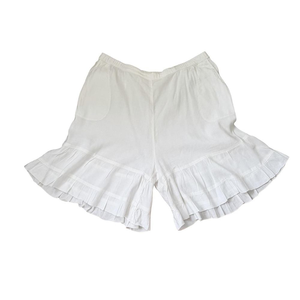 Kleen Culotte Shorts Womens XL White Ruffle Hem Flowy Linen Boho Casual Artisan